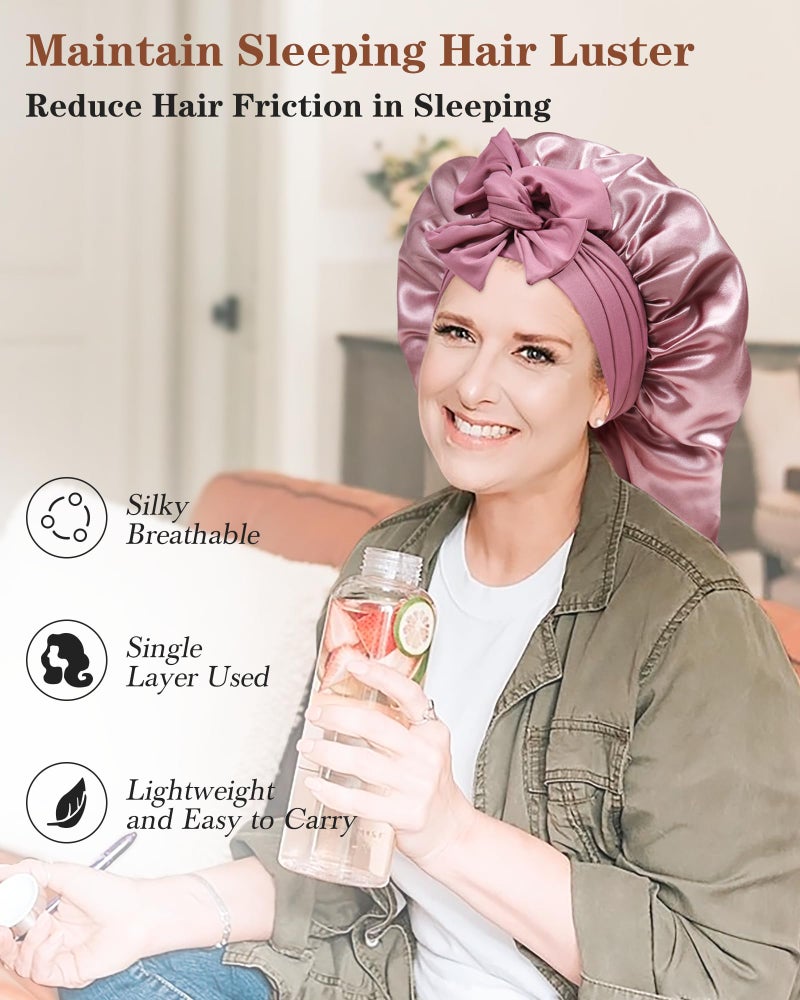 CHLINS Braids Satin Bonnet for Sleeping Long Bonnet Women Hair Bonnet with Stretchy Tie Band Satin Hair Wrap(Red Bean) - Image 3